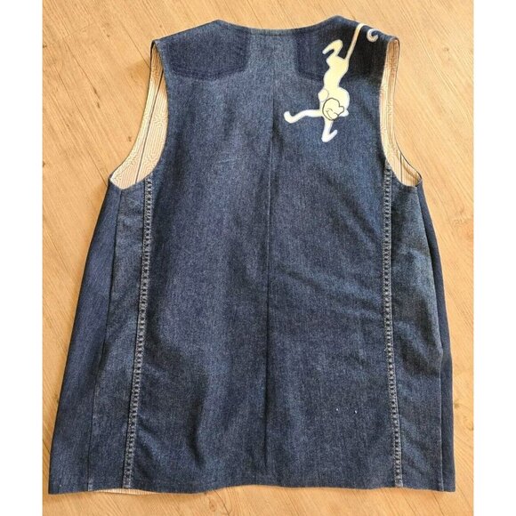 Handmade Vintage 80's Dark Wash Upcycled Denim Patchwork Cute Monkeys Vest L/XL - Picture 3 of 6